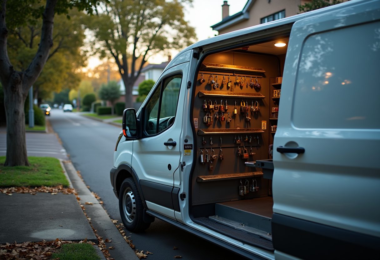 Locksmith van on a leafy North Shore street — Lindfield